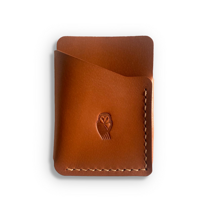 Handmade leather cardholder in windsor tan, front view